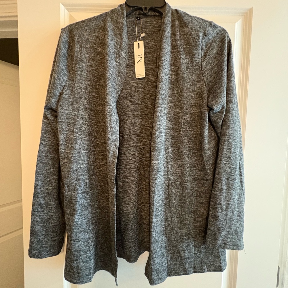 Gray Open Front Cardigan Sweater